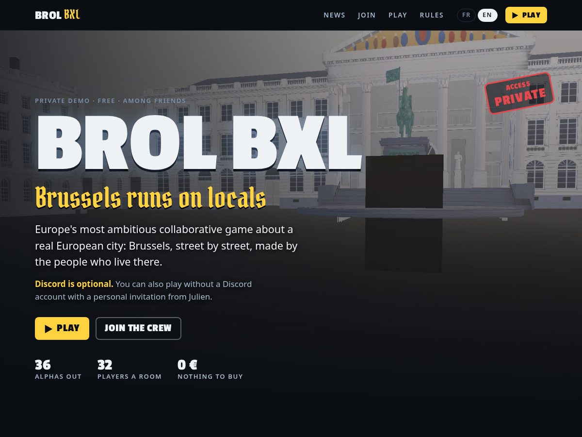 Landing-page snapshot of playbrussels.com