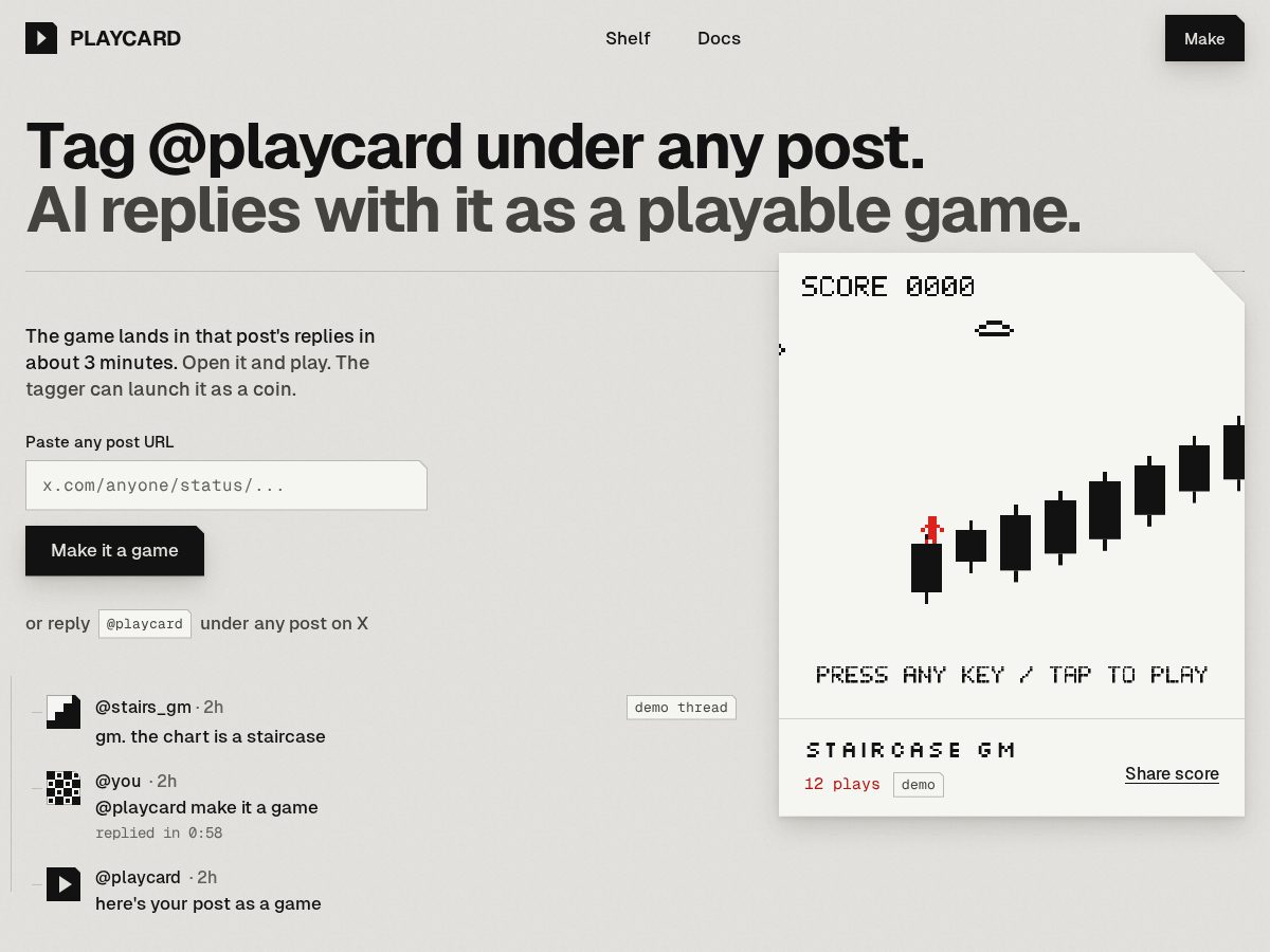 Landing-page snapshot of playcard.lol