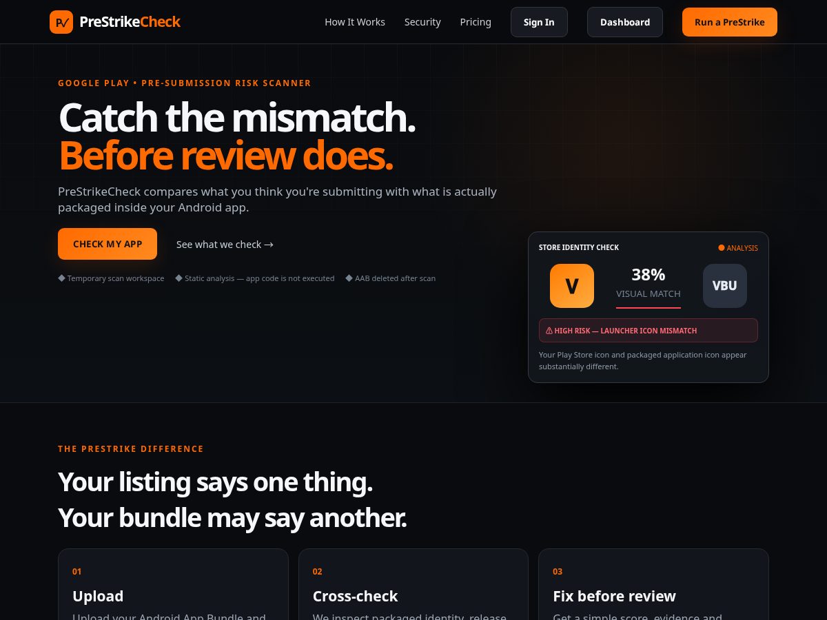 Landing-page snapshot of prestrikecheck.com
