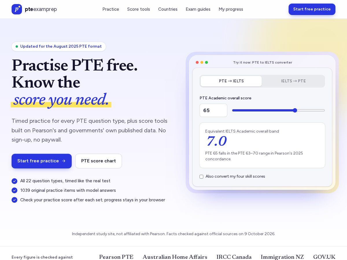 Landing-page snapshot of pteexamprep.com