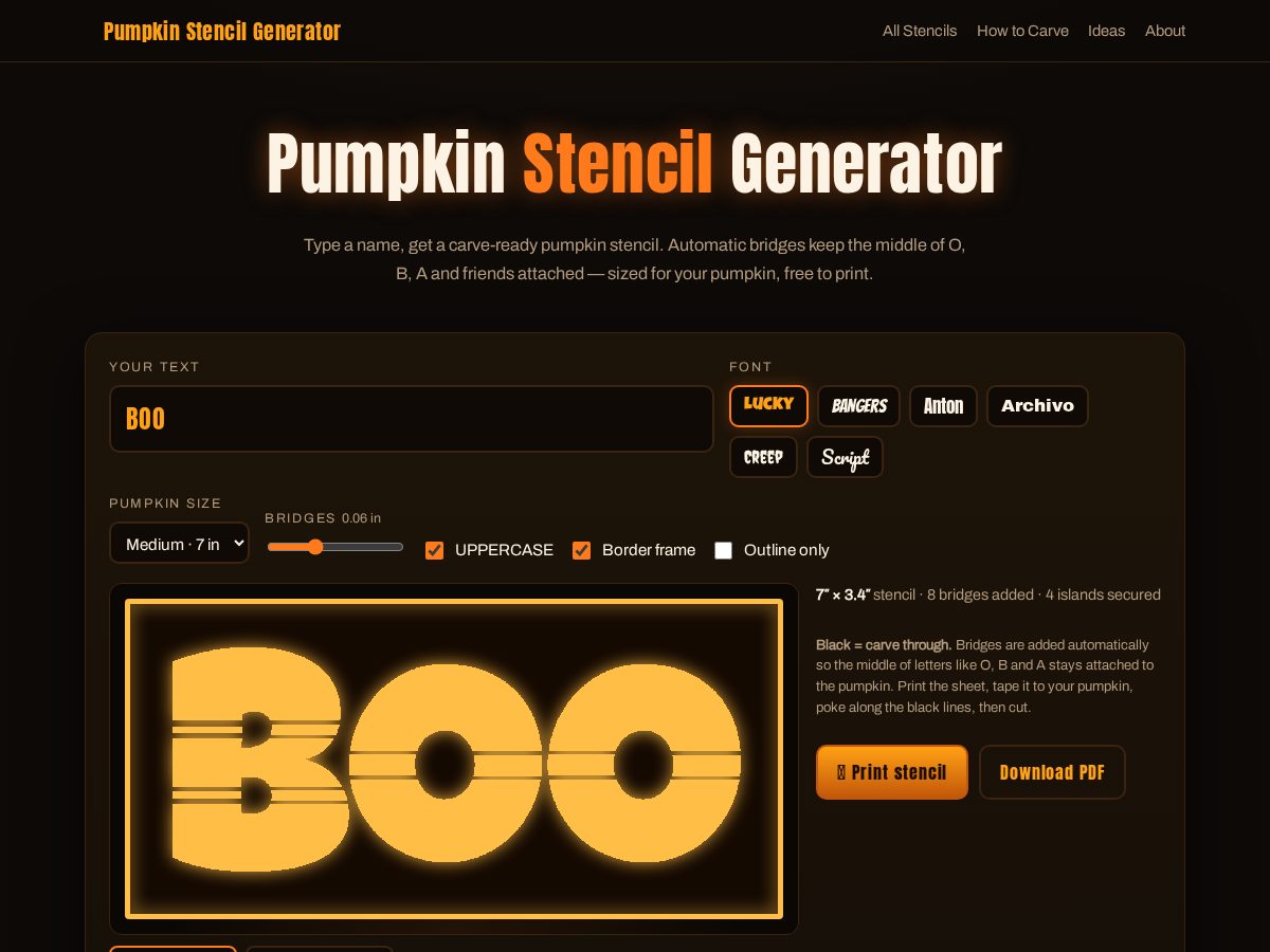 Landing-page snapshot of pumpkinstencilgenerator.com
