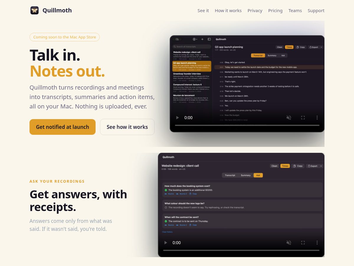 Landing-page snapshot of quillmoth.com
