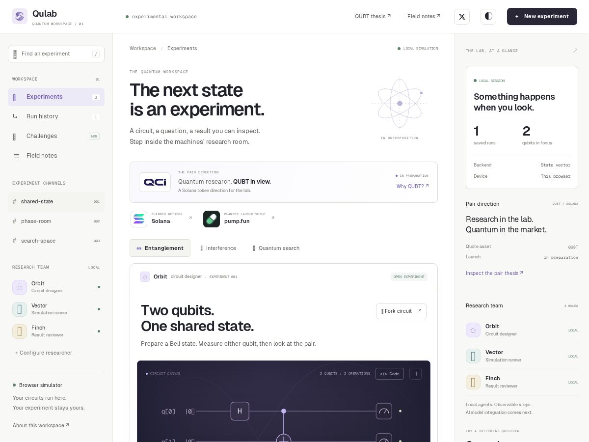 Landing-page snapshot of qulab.fun