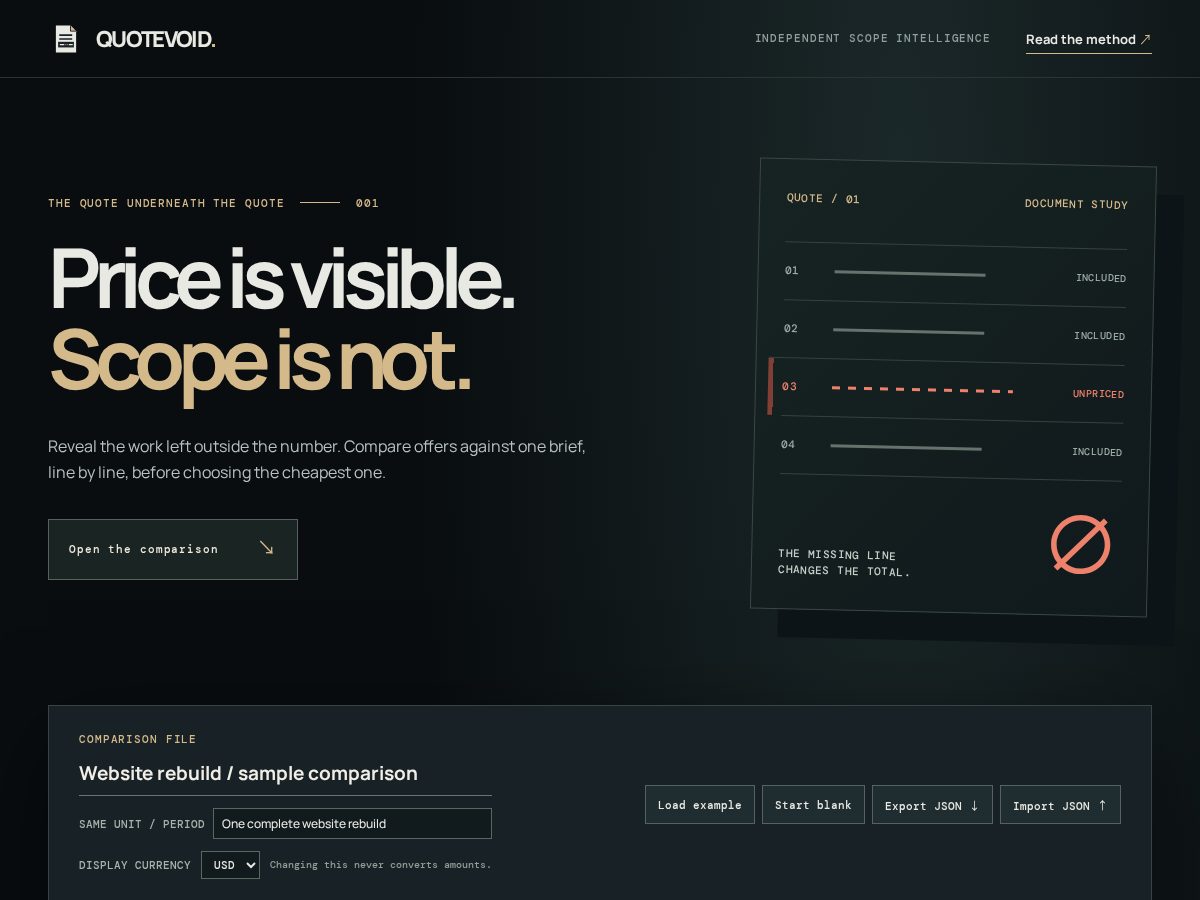 Landing-page snapshot of quotevoid.work