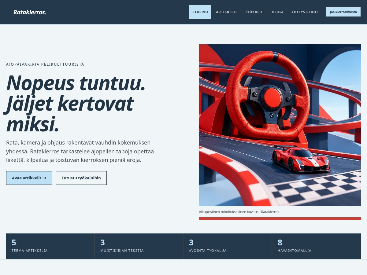 Landing-page snapshot of ratakierros.com