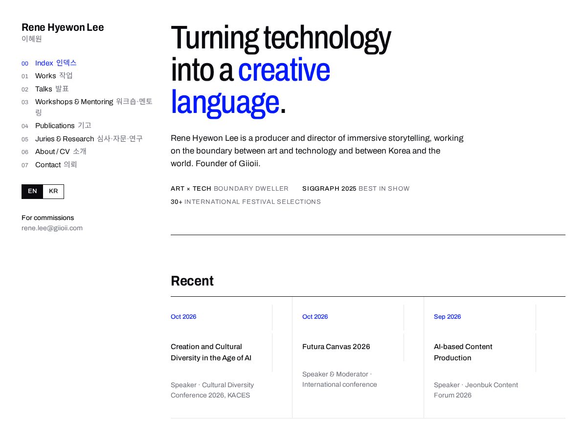 Landing-page snapshot of renehyewonlee.com