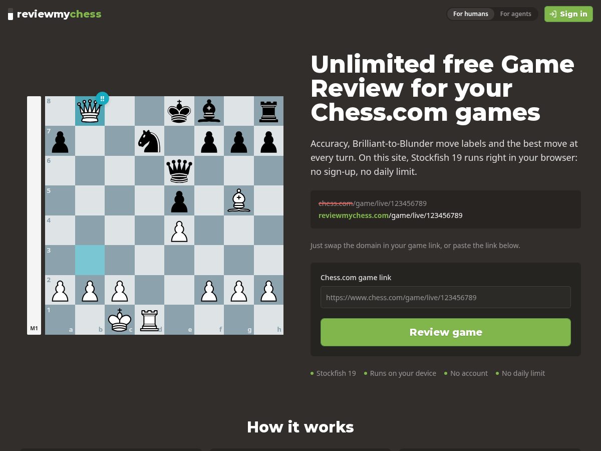Landing-page snapshot of reviewmychess.com
