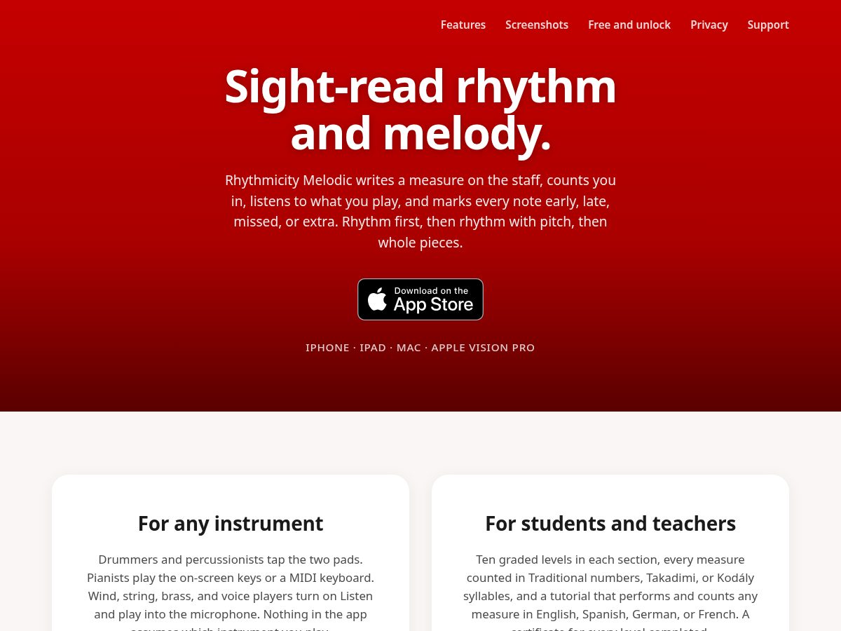 Landing-page snapshot of rhythmicitymelodic.com