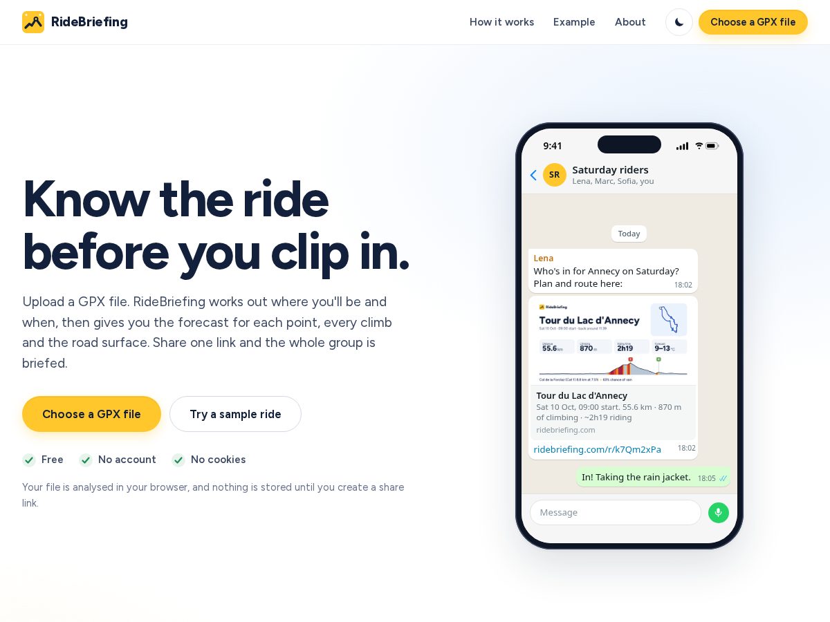 Landing-page snapshot of ridebriefing.com