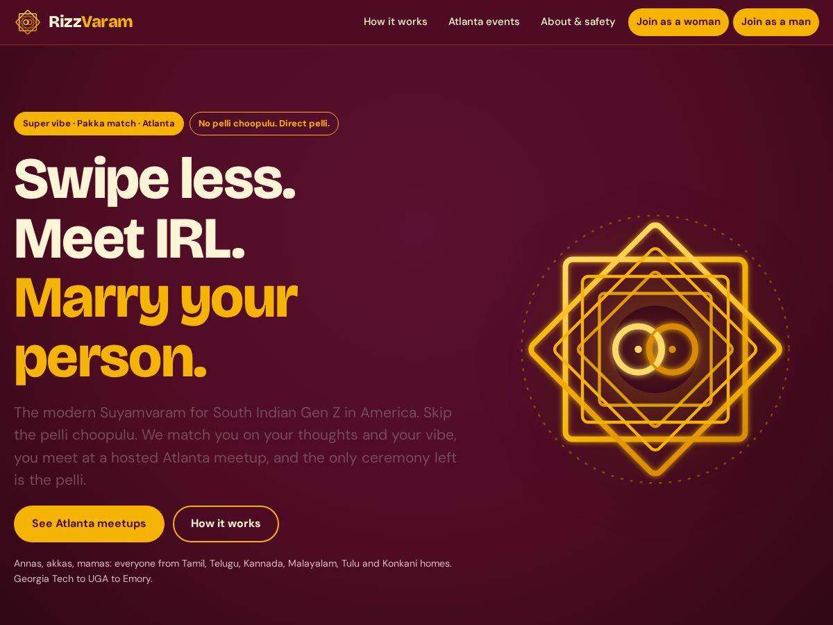 Landing-page snapshot of rizzvaram.com