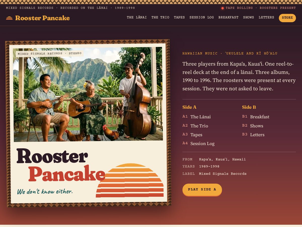 Landing-page snapshot of roosterpancake.com