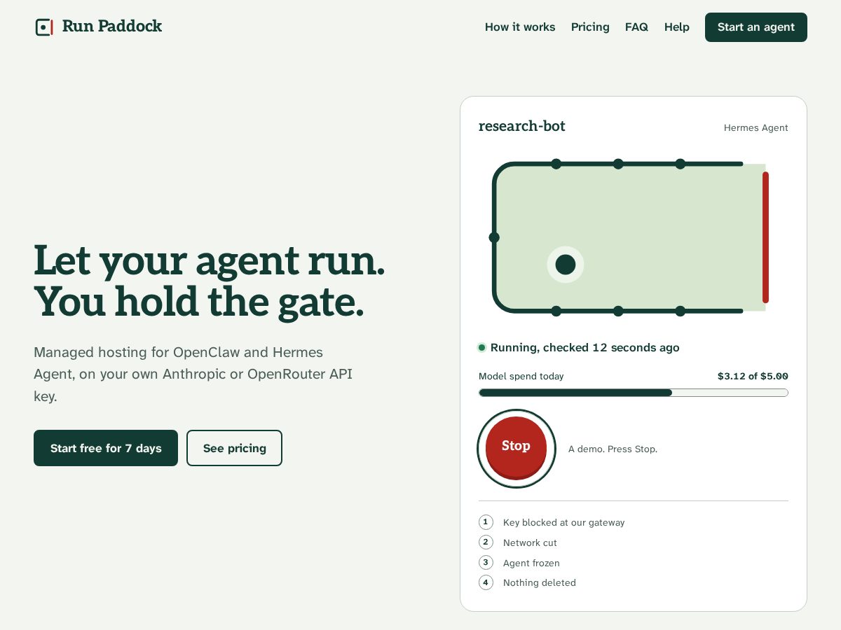 Landing-page snapshot of runpaddock.com