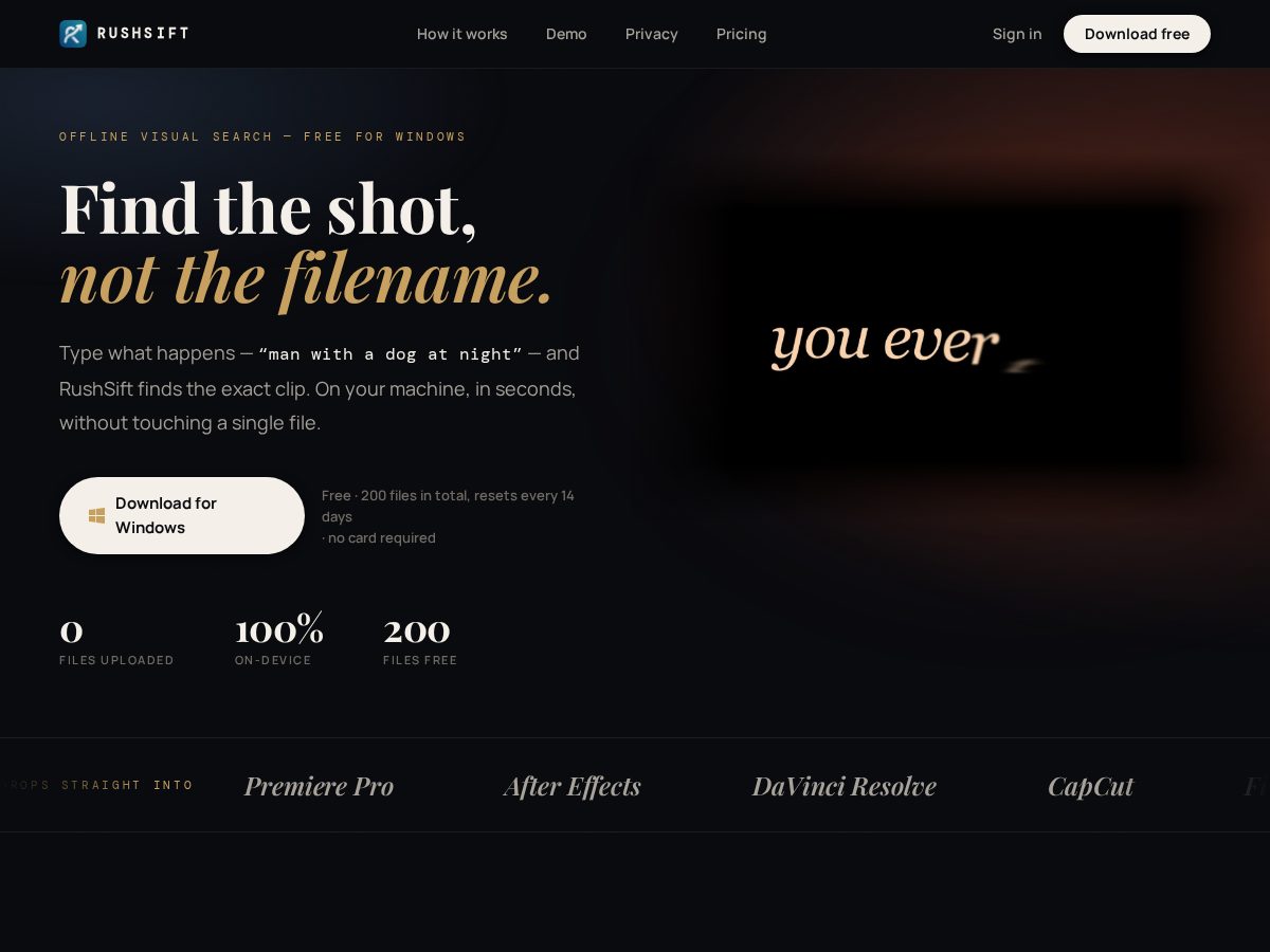 Landing-page snapshot of rushsift.com
