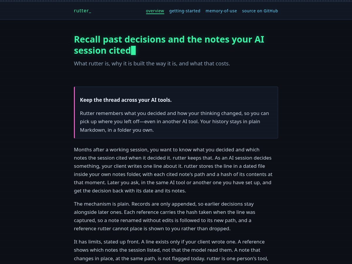 Landing-page snapshot of ruttermemory.com