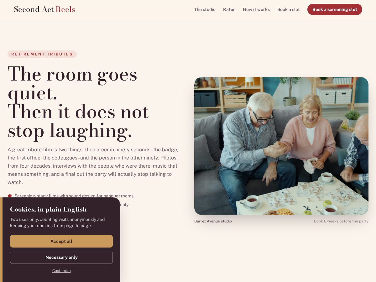 Landing-page snapshot of secondactreels.click