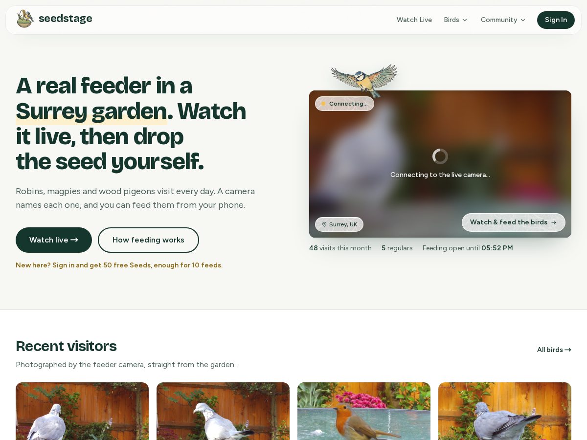 Landing-page snapshot of seedstage.live