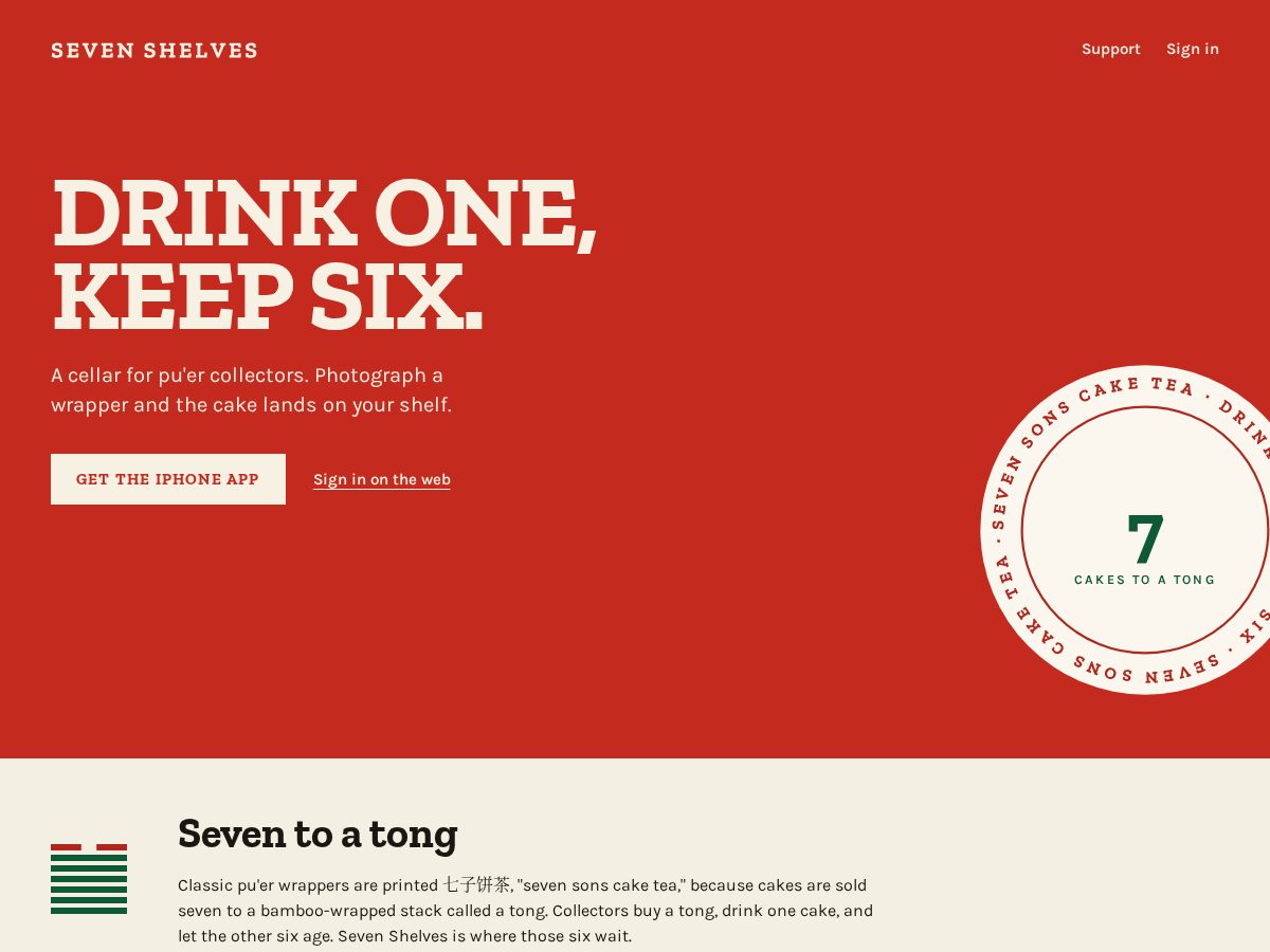 Landing-page snapshot of sevenshelvestea.com