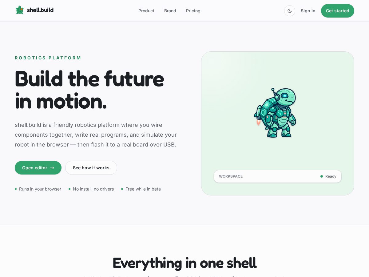 Landing-page snapshot of shell.build