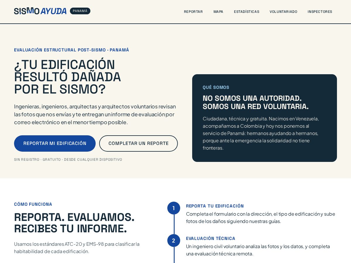 Landing-page snapshot of sismoayudapa.com