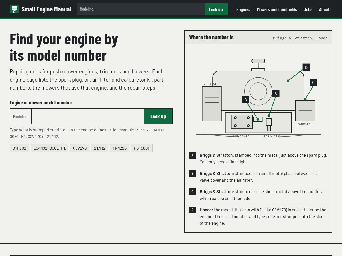 Landing-page snapshot of smallenginemanual.com