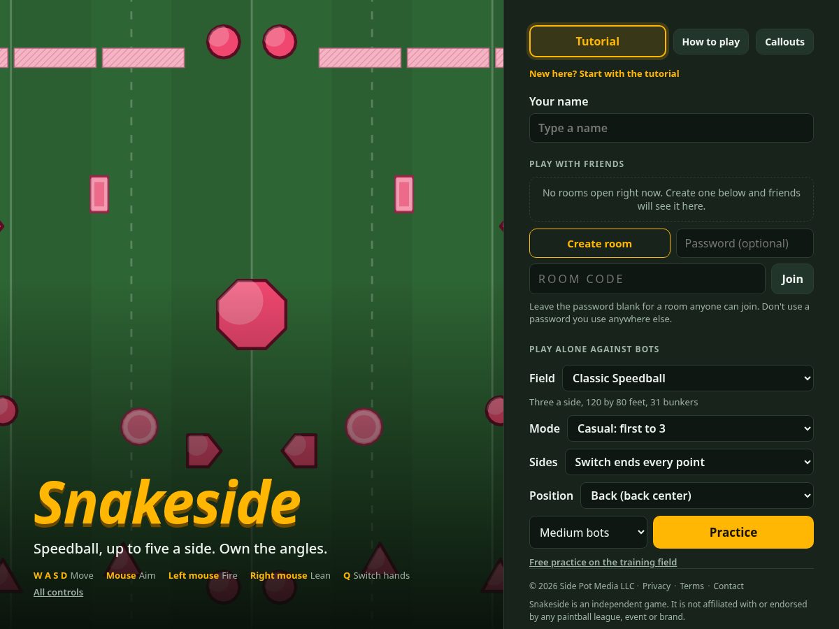 Landing-page snapshot of snakeside.com