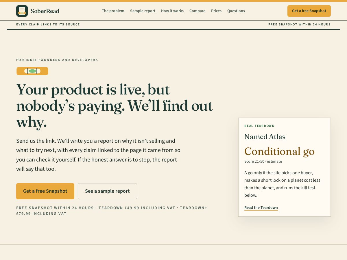 Landing-page snapshot of soberread.com