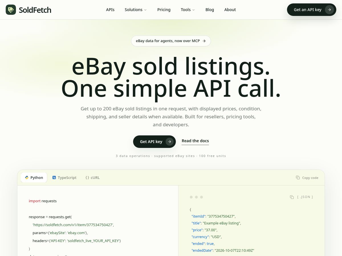Landing-page snapshot of soldfetch.com