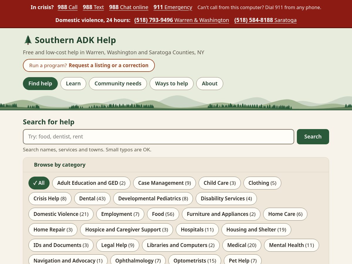 Landing-page snapshot of southernadkhelp.org