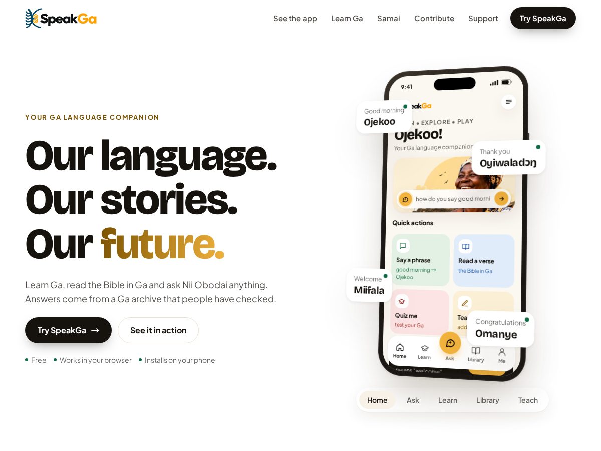 Landing-page snapshot of speakga.com