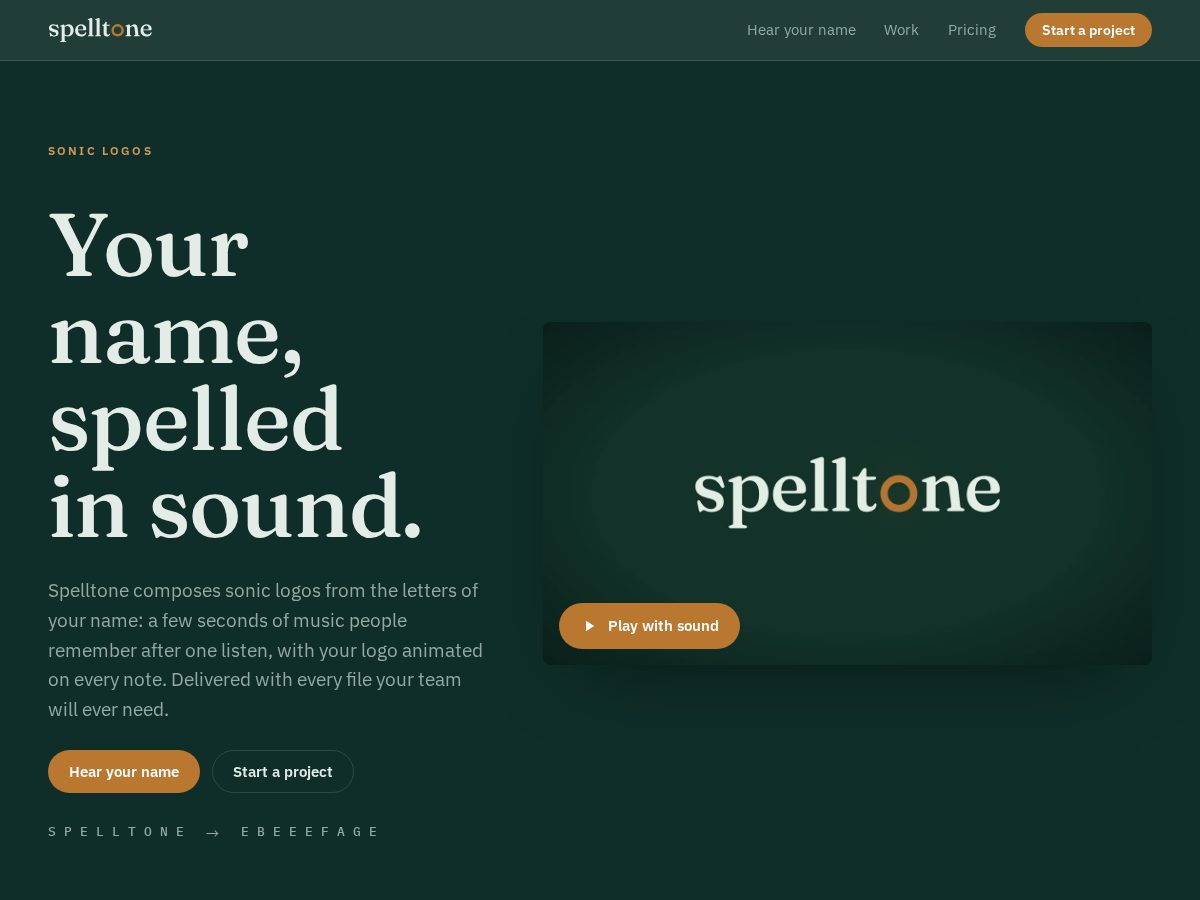 Landing-page snapshot of spelltone.com