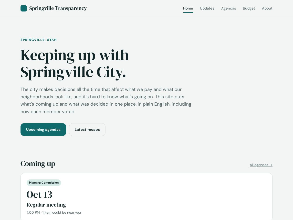 Landing-page snapshot of springvilletransparency.com