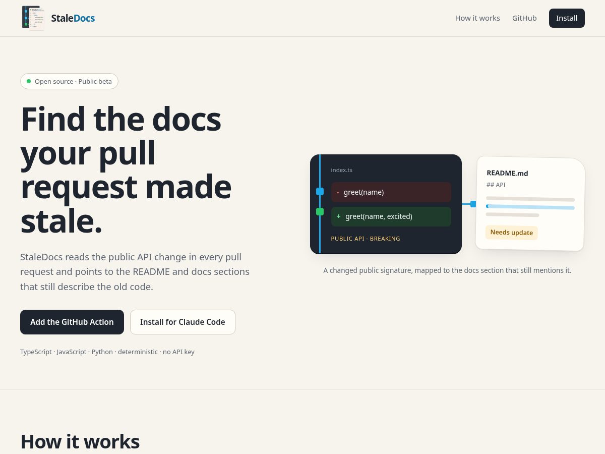 Landing-page snapshot of staledocs.com