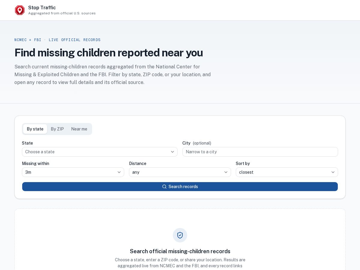 Landing-page snapshot of stoptraffic.org