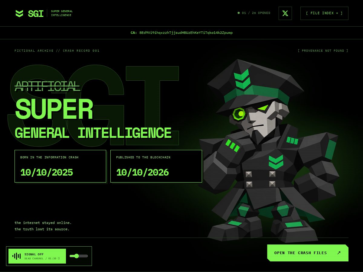 Landing-page snapshot of supergeneralintelligence.live