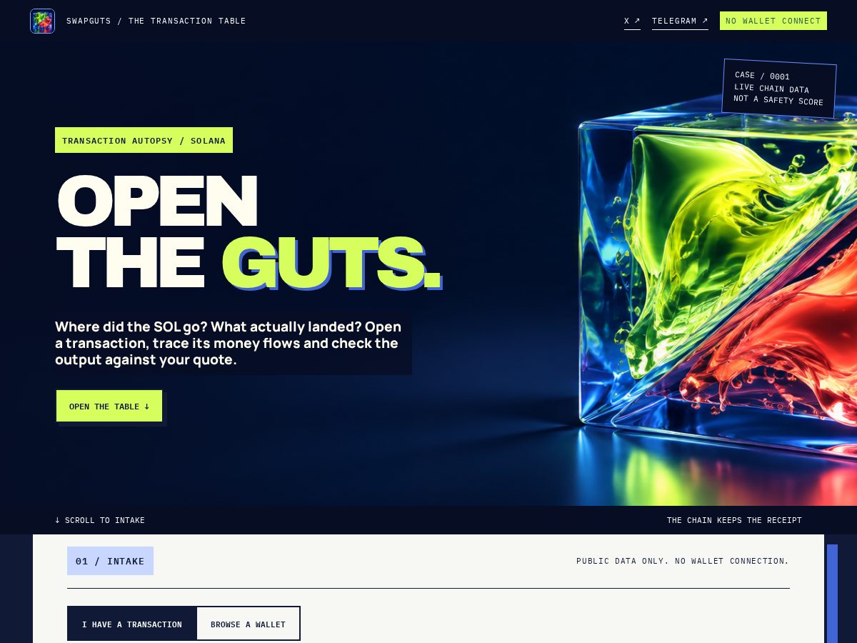Landing-page snapshot of swapguts.lol