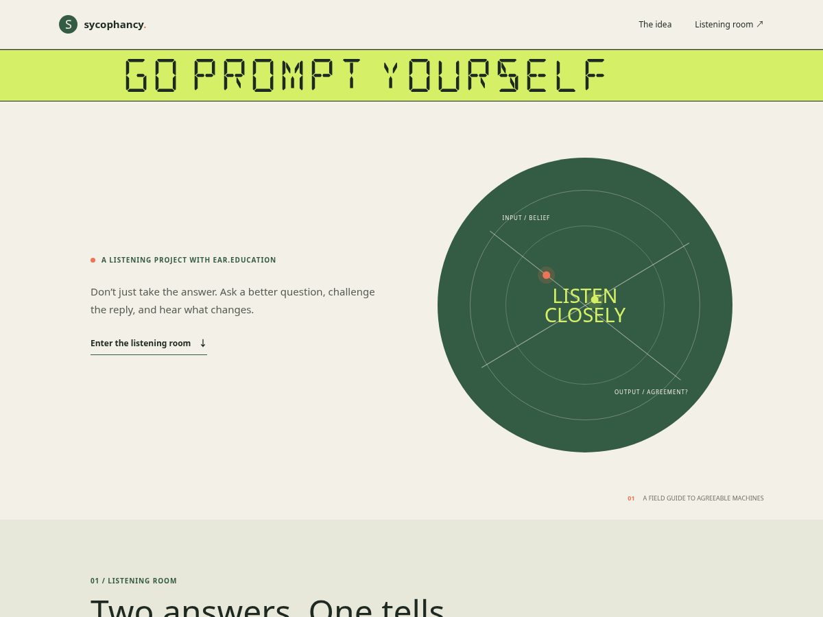 Landing-page snapshot of sycophancy.art