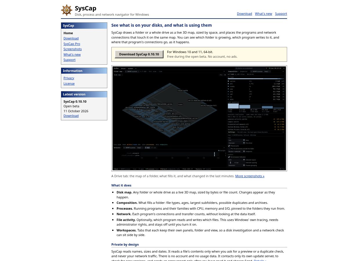 Landing-page snapshot of syscap.net