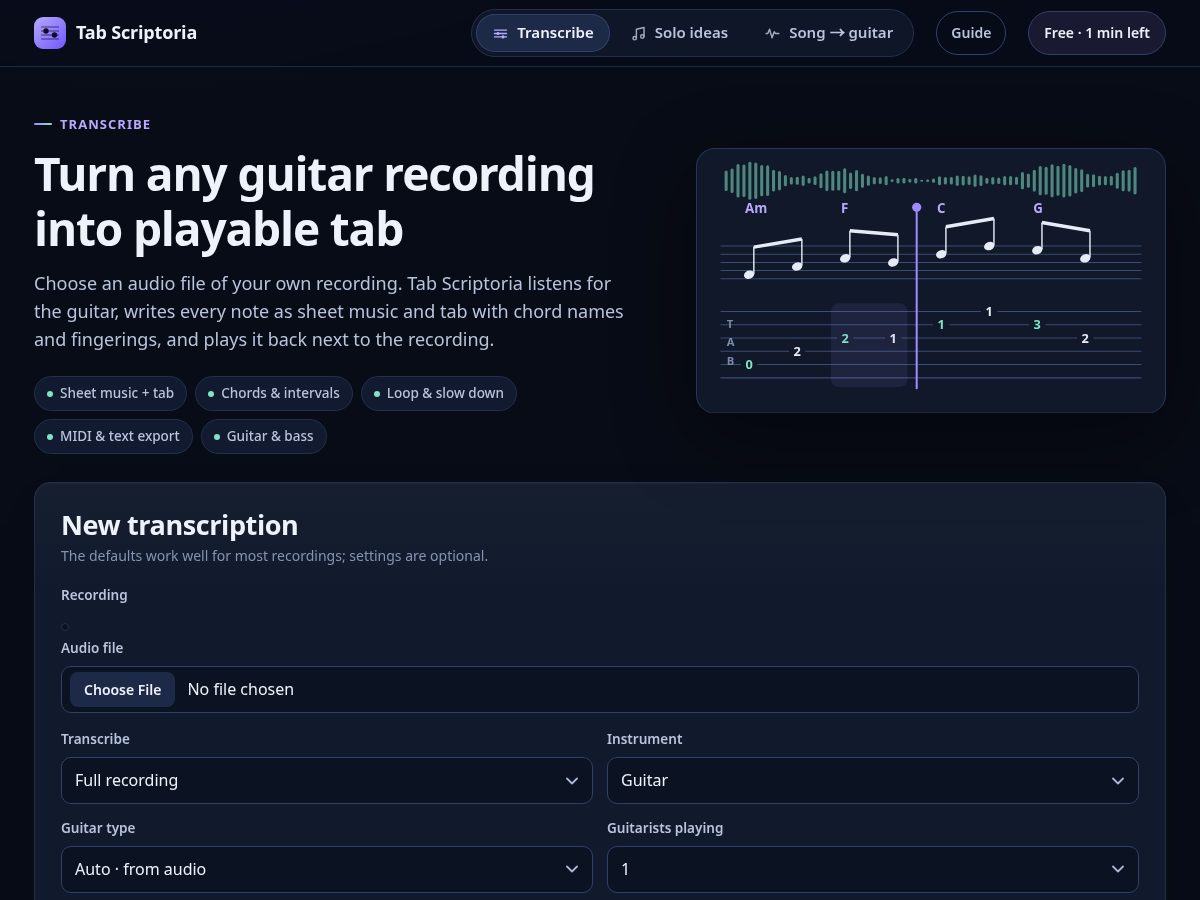 Landing-page snapshot of tabscriptoria.com