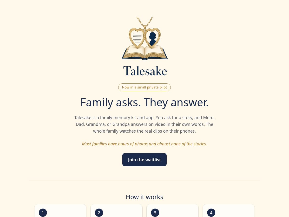 Landing-page snapshot of talesake.com