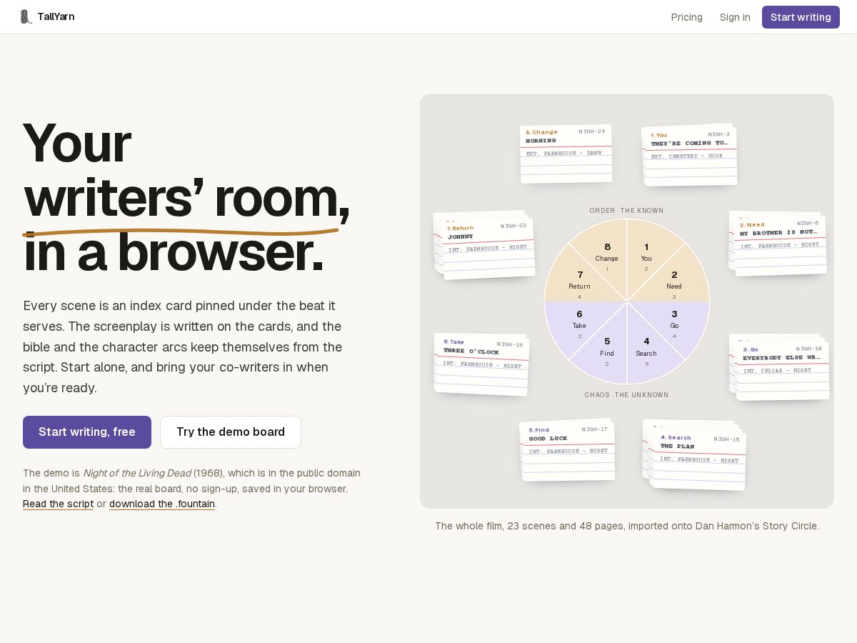 Landing-page snapshot of tallyarn.com