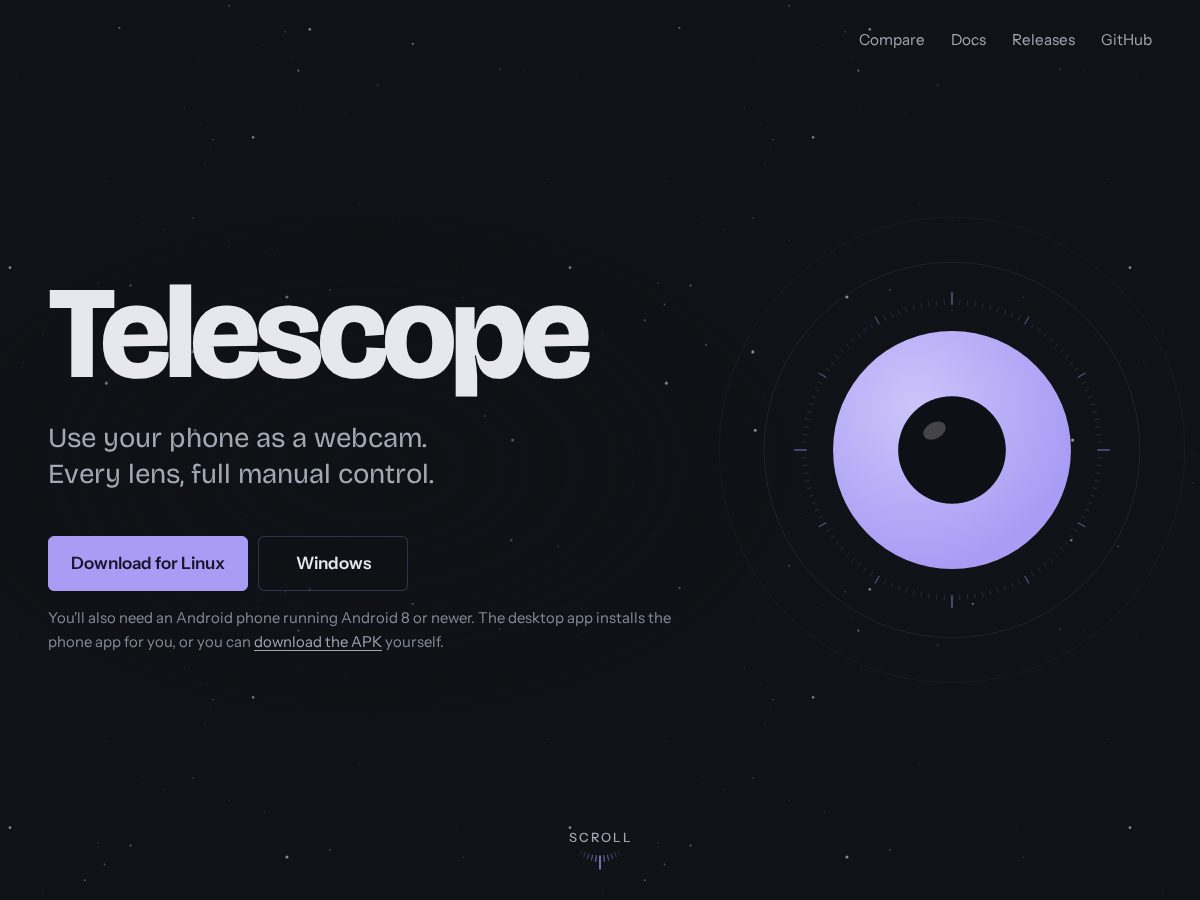 Landing-page snapshot of telescope.webcam