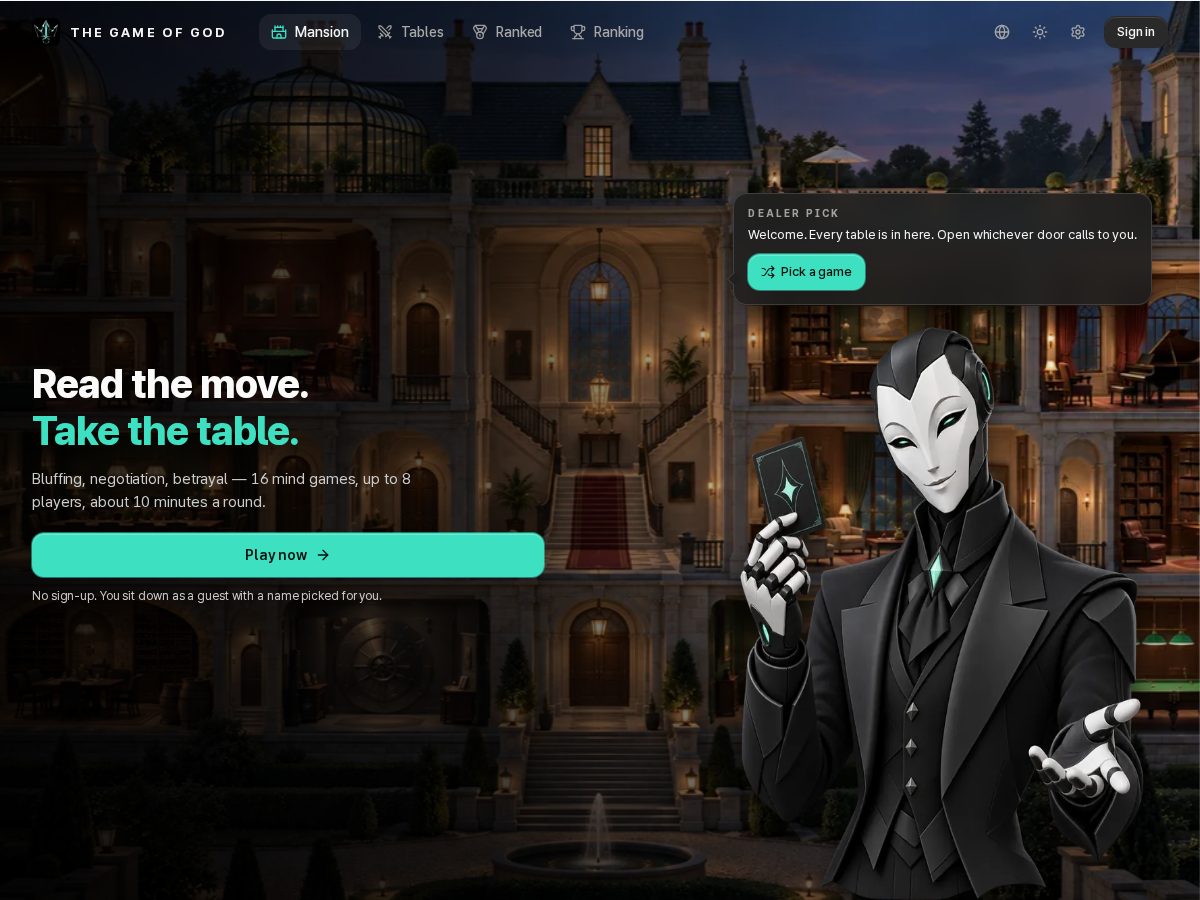Landing-page snapshot of the-game-of-god.com