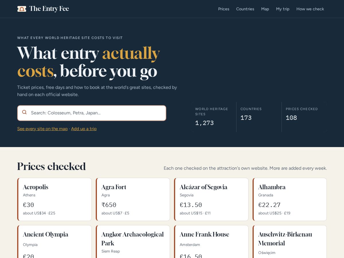 Landing-page snapshot of theentryfee.com