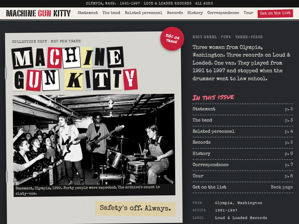 Landing-page snapshot of themachinegunkitty.com