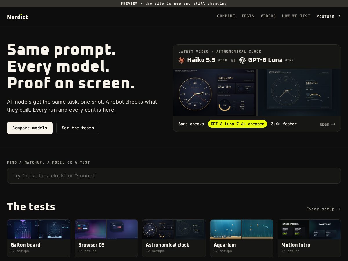 Landing-page snapshot of thenerdict.com
