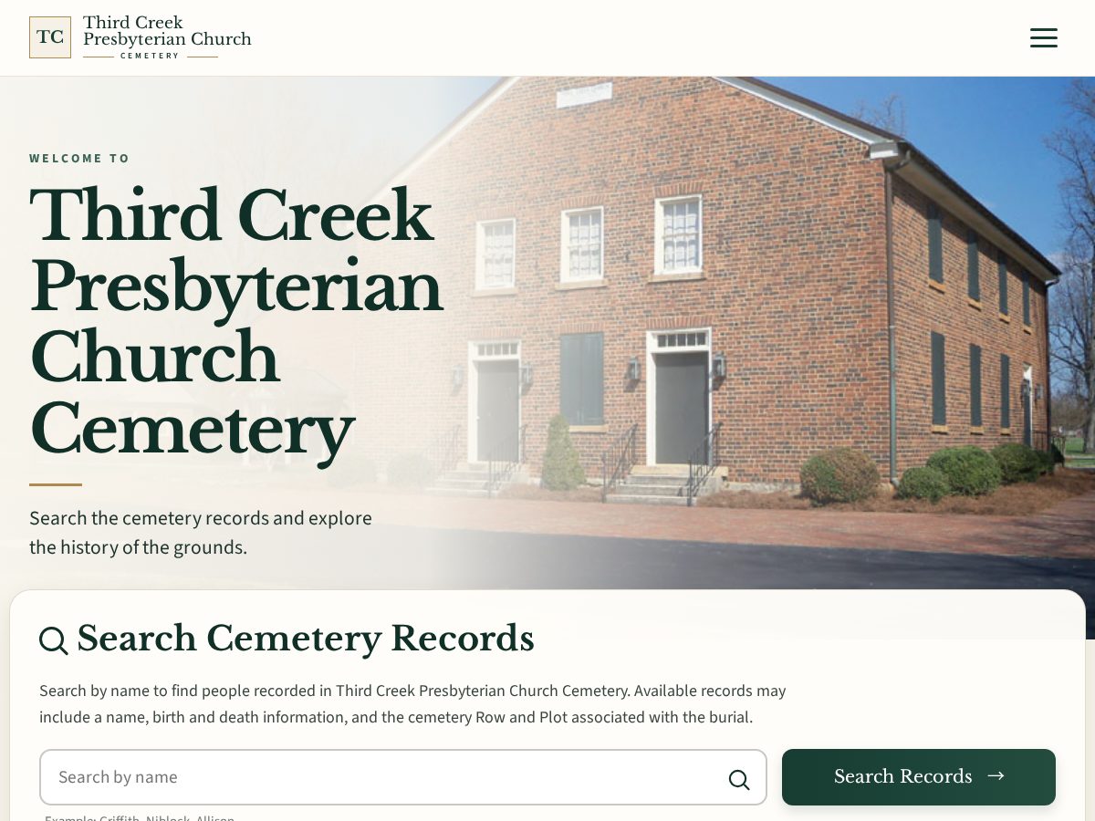 Landing-page snapshot of thirdcreekcemetery.org