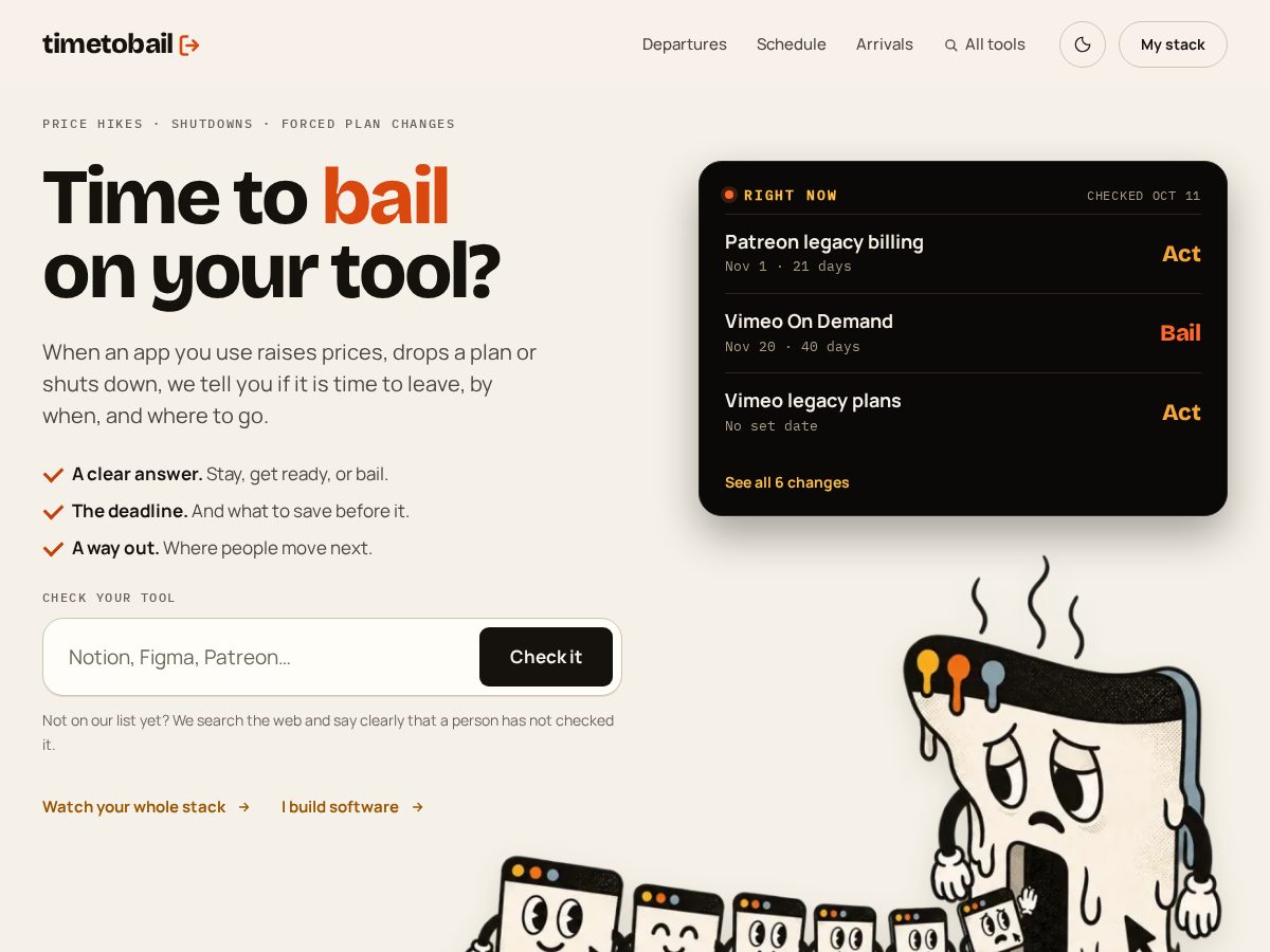 Landing-page snapshot of timetobail.com