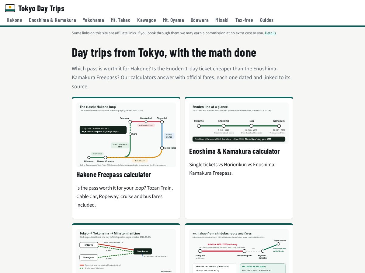 Landing-page snapshot of tokyodaytrips.net