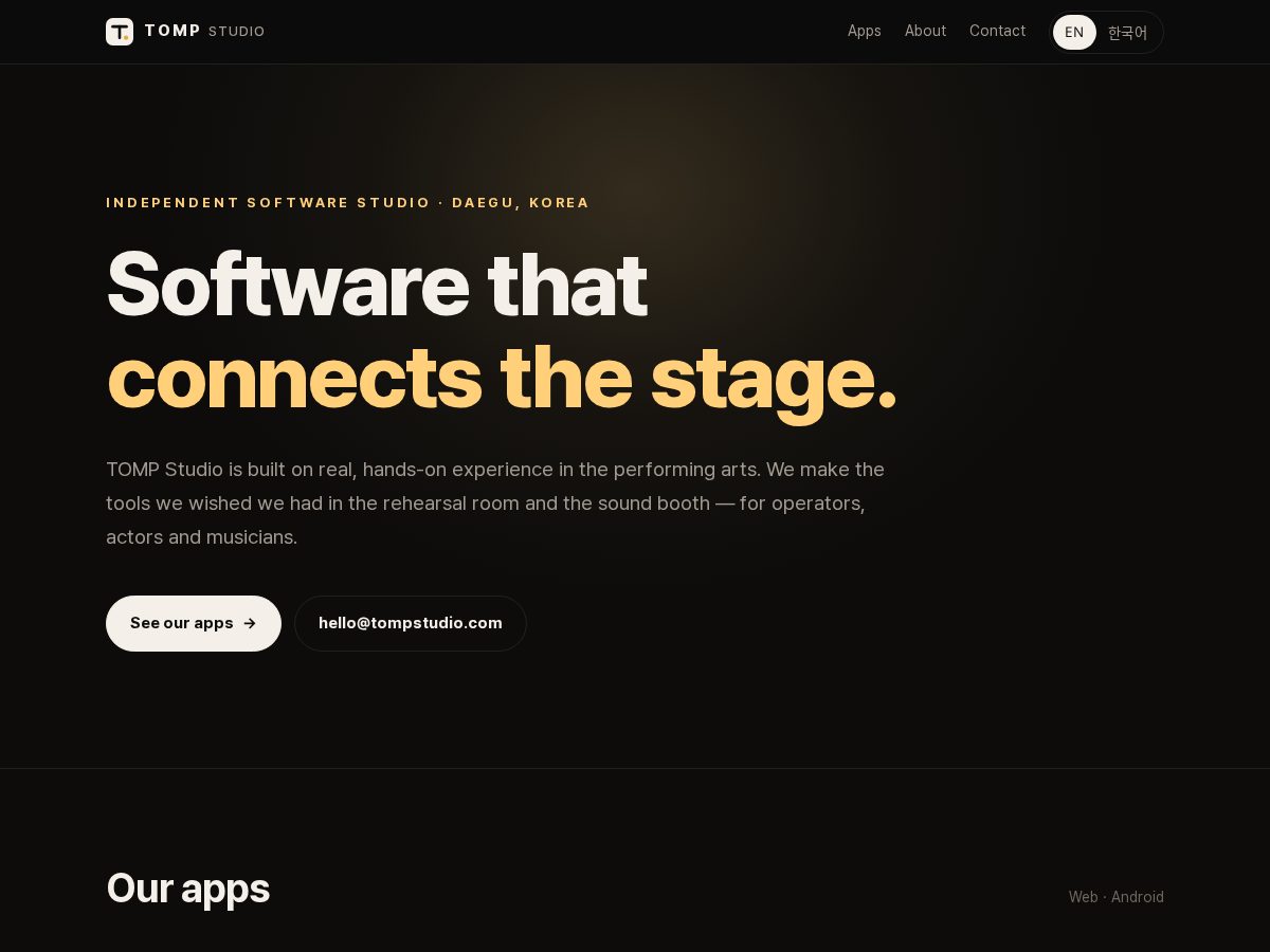 Landing-page snapshot of tompstudio.com