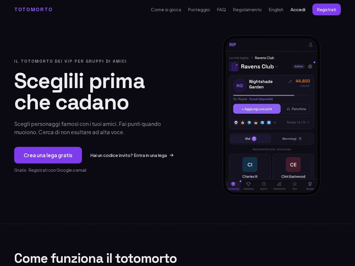 Landing-page snapshot of totomorto.com